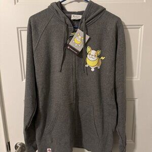 Pokemon Yamper Gray Fitted Zip-Up Hoodie - Adult (Unisex), NWT
